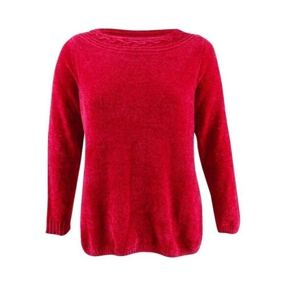 Karen Scott Sweater Top 1X Plus Red Soft Chenille - Picture 6 of 7